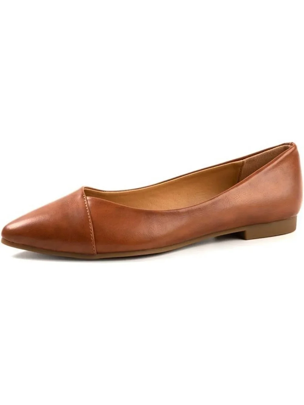 FUNKYMONKEY Women's Brown Faux Leather Pointed Toe Slip On Ballet Low Heel Flats